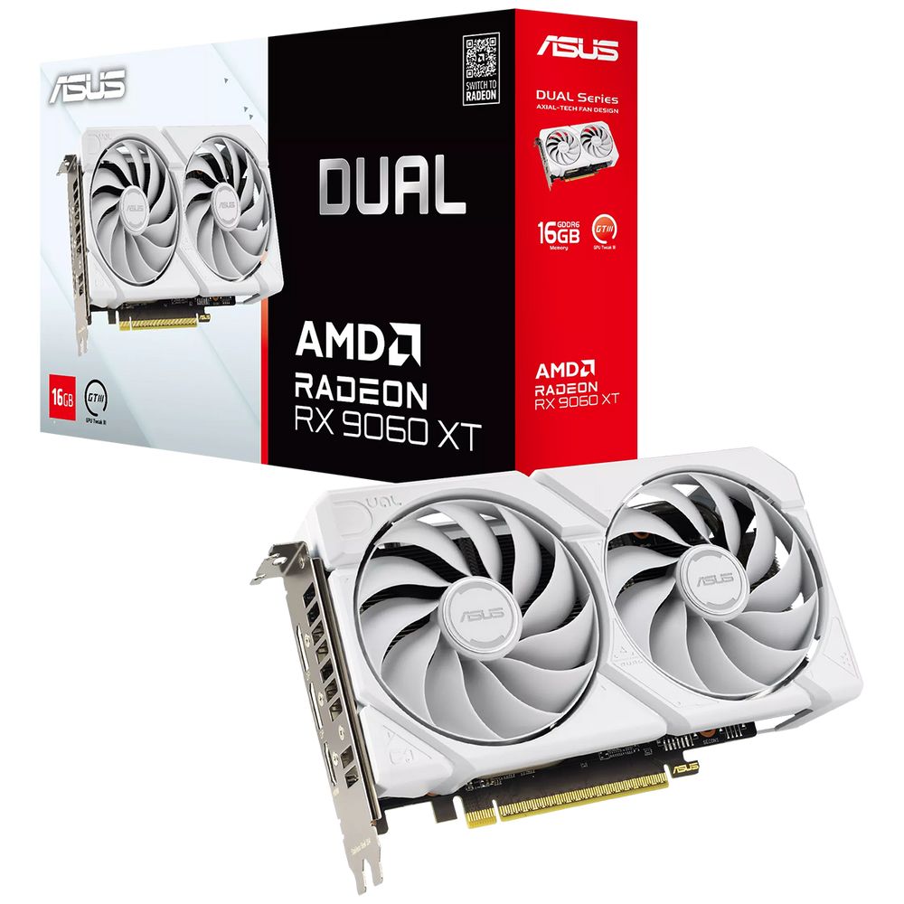 Видеокарта ASUS RX9060XT DUAL WHITE 16GB GDDR6 128bit 2xDP HDMI 2FAN RTL (DUAL-RX9060XT-16G-WHITE)