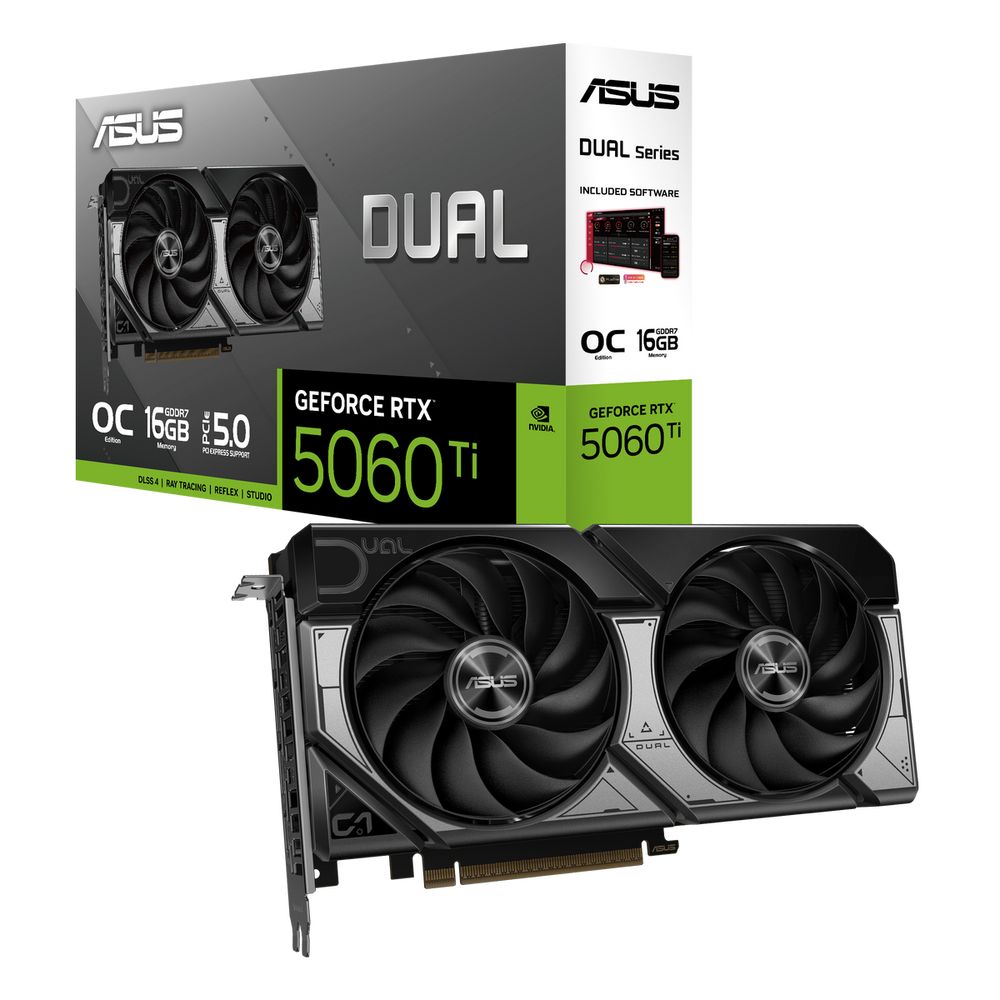 Видеокарта ASUS RTX5060Ti DUAL OC 16GB GDDR7 128bit 3xDP HDMI 2FAN RTL [DUAL-RTX5060TI-O16G]